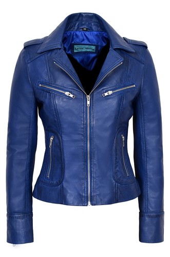 Ladies leather jacket blue - jacket,