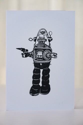 Hand made linocut greetings - hand,