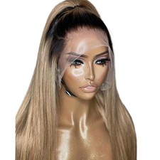 Synthetic Hair Heat Resistant Highlight blonde Lace Front Wigs Long Straight