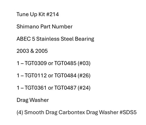 Tune kit 214 shimano trinidad - tune,