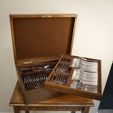 Mappin and Webb Canteen of Silver Plate Cutlery in Oak Case