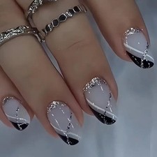 False Nails Medium Oval Black