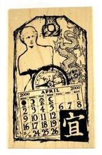 PSX G3167 April Collage Tag Wood Mounted Rubber Stamp Unused