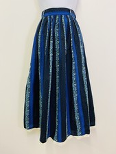 Vintage Skirt Size 8 10 Blue Green Landhaus Midi Length Full Retro Austrian J4