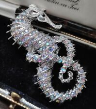 Vintage Art Deco Inspired Diamante Seahorse Brooch Pin Crystal Jewellery 