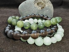 3pcs Serpentine Smokey quartz jadeite Job lot gemstone bracelet elastic