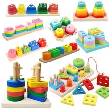Montessori Toys for 1 2 3 4 Year Old Boys Girls Toddlers Wooden Sorting Stacking