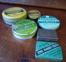 Vintage Allcocks Tins x 6 - Lineflote , Linflot and The Handy Outfit (2 types ) 