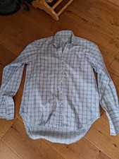 T.M Lewin Blue Checked Shirt Size 16. Double Cuff 100% Cotton