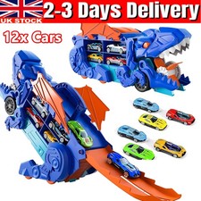 Dinosaur Transport Truck Car Folding Swallowing Toy Play with 12 Race Vehicles
