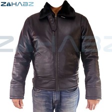 Mens Leather Jacket RAF Aviator Pilot Flying Black Artificial Fur Sheep Leather