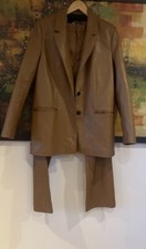 Zara Brown Faux Leather Blazer & Straight Fit Trousers Co Ord Set Size M