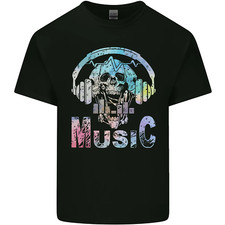 Music Skull With Headphones Dance Tekno Mens Cotton T-Shirt Tee Top