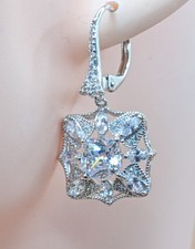 New QVC TOVA Diamonique 925 Sterling Silver Vintage Look Sparkling Drop Earrings