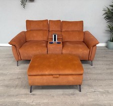 Furniture Village JUDE Fabric 2 Seater Power Recliner Console Sofa + Footstool