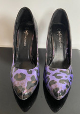 Purple Black Leopard Print Patent Leather Heels Platform Shoes Size 6 Point Toe