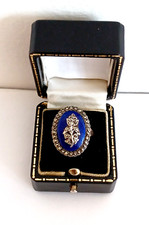 Antique Victorian Blue Enamel Marcasite Ring 