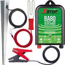 XStop Electric Fence Energiser 12v Battery Powered Fencing Unit Earth Leads 10km