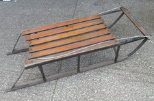 LARGE OLD ANTIQUE VINTAGE WOODEN & IRON SNOW SLEDGE 127cm