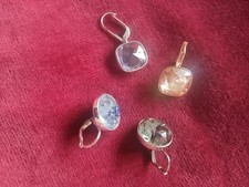 Genuine Swarovski 4 Single Large Crystal Earrings ...Rhodium Plated..