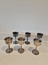 Vintage Set Of Six Etched Cavalier Silver Plated Goblets