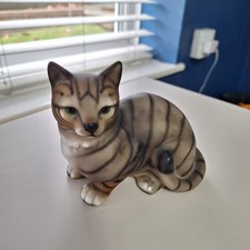 Harvey Knox Vintage Tabby Cat Figurine Matt Porcelain with Green Eyes. 
