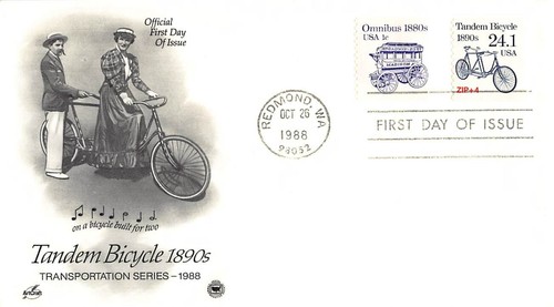 Old tandem bicycle 1890s fdc - tandem,