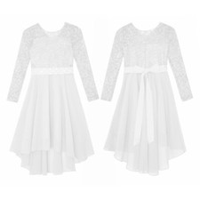 UK Kids Girls Dresses Lace Chiffon Birthday Party Gown Wedding Evening Prom
