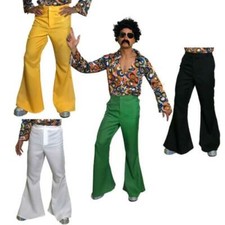 Mens 60s Flares Flared Trousers Adult Hippy 70s Disco Hippie Fancy Dress Costume