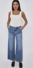 Womens Per Una Wide Jeans Flare Denim Pants Luxury High Waist Ladies Stretch