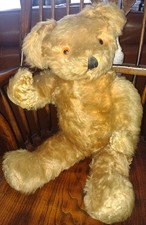 Vintage Golden Brown Jointed Teddy Bear + Growler 22" Chad Valley ? Chiltern ?