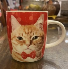 Red, Polka Dot, Ginger Cat, Red Bow Tie, Coffee / Tea Mug. 