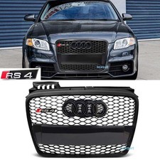 Grille w/Badge For Audi A4 B7 Grill 2004-2008 RS4 Style Upgrade Hood Mesh Grille