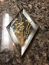 Vintage Handmade Pressed Flower Beveled Glass Window Hanging Suncatcher Leaded