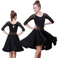 Women Latin Dance Dress Ballroom Tango Swing Salsa Dancewear Practice Black N1