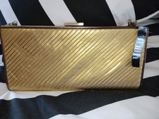 Faith Ladies Gold Clutch Bag With Handle Pleated Design Large Size Brand New 
