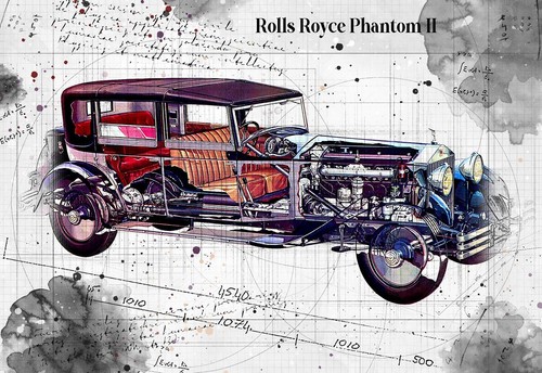 Line tech drawing rolls royce - drawing,