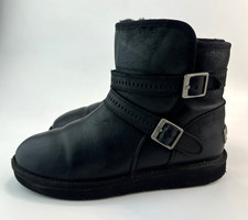 UGG Aiden Womens Black Leather Waterproof Shearling Lined Boots UK 6.5
