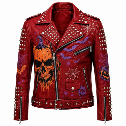 Men red leather - red, punk