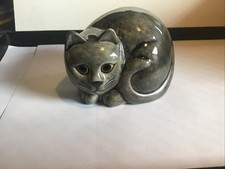 Quail Pottery Sitting Cat Called Pushkin 3" High 4" Long 2 3/4" Wide Gray Colour