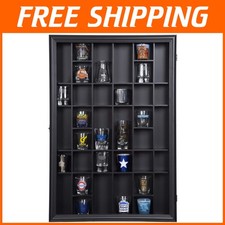 Curio Display Cabinet - Black Finish - 52 Shot Glass Slots