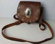 HANDMADE Moroccan Leather Crossbody Saddle Bag Metal Hamsa Hand Detail H16.5cm