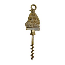 Vintage Brass Ship Corkscrew Nautical Sailboat Wine Bottle Opener Barware