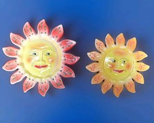 VINTAGE CERAMIC SUN PLAQUES X2 RETRO WALL DISPLAY HAND PAINTED