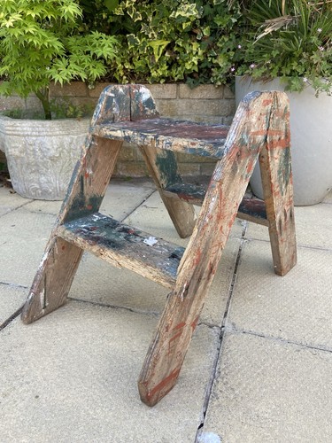 Rustic wooden step ladder - step,