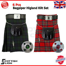 6 Pcs Kit Traditional Scottish Highland Men's Kilt Dress Skirt Brooch/Sporran