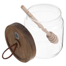  Glass Honey Jar With Wooden Lid And Dipper Honey Pot Airtight Syrup Containers