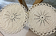 PAIR of  VINTAGE  NATURAL COTTON HAND CROCHET LACE TABLE MATS/DOILIES  9" dia.