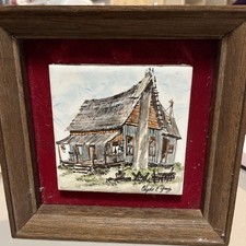 Gray signed tile framed - tile,