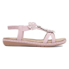 Lilley Womens Sandals Pink Adults Ladies Flat Strappy Flowers Diamante SIZE